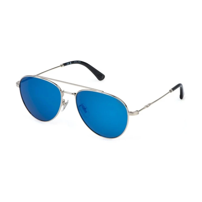 Police Unisex Sunglasses Silver Metal Frame Blue Lens SPLP20E-57579P
