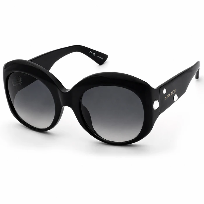 NINA RICCI Women's Sunglasses SNR440S-570700 — Black Acetate Frame, Grey Lenses (Category 3) 57/23/140 mm