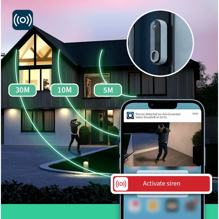 Arlo Ασύρματο Κουδούνι Πόρτας Wi?Fi Essential Video Doorbell 2K & Chime (AVDK4001-100PES) - Λευκό