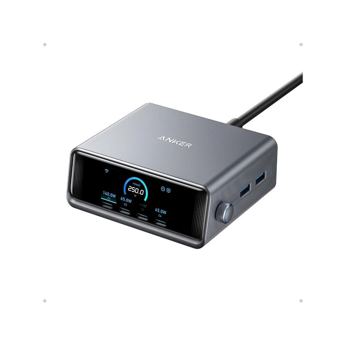 Anker Prime Charger 250W, Φορτιστής επιτραπέζιος 6 θυρών GaNPrime με LCD και Smart Control