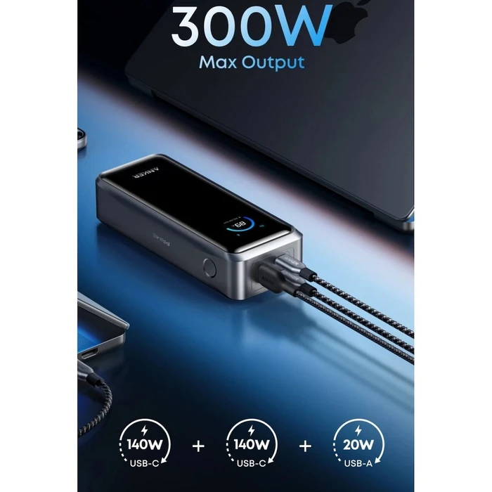 Anker Prime Power Bank 26250mAh 300W με Θύρα USB-A και 2 Θύρες USB-C Μαύρο