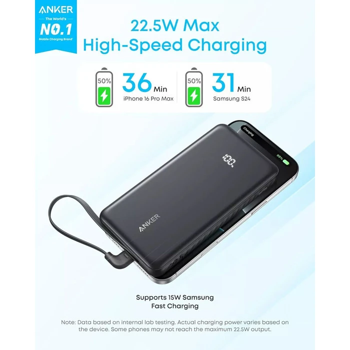 Anker Zolo Power Bank 10000mAh 22.5W USB-C & USB-A Μαύρο (MPN: A110DH11)