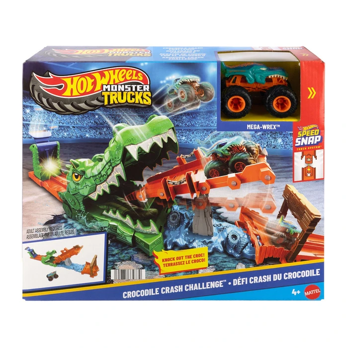 Mattel Hot Wheels Speed Snap Monster Trucks Crocodile Crash Challenge Playset
