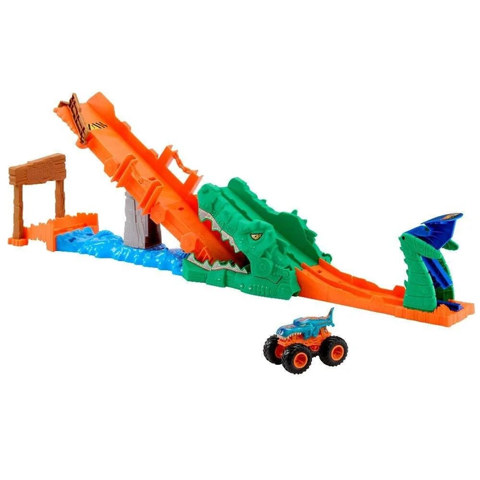 Mattel Hot Wheels Speed Snap Monster Trucks Crocodile Crash Challenge Playset