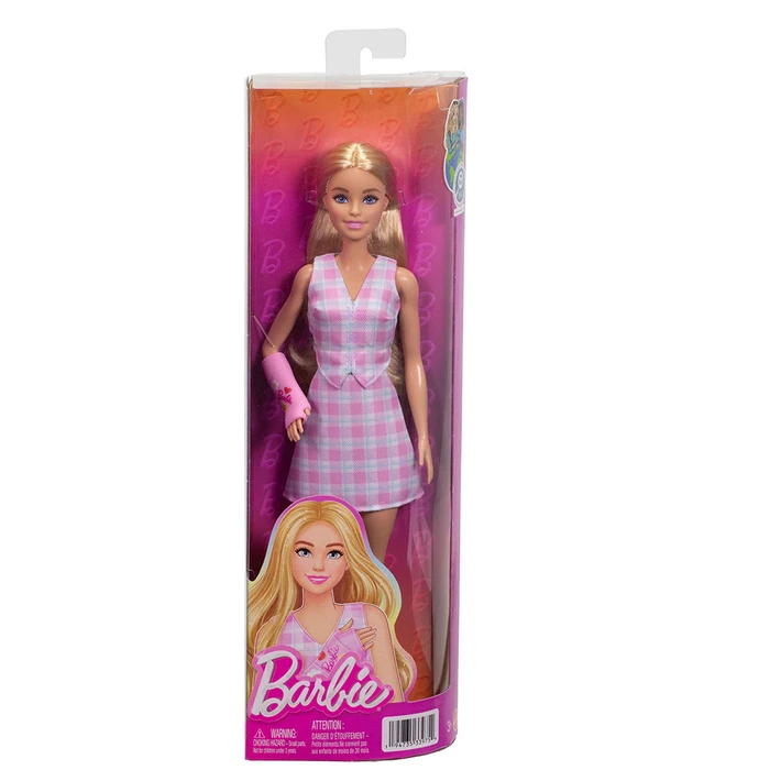 Mattel Barbie Fashionistas Κούκλα Με Ροζ Νάρθηκα Στο Χέρι Και Καρό Τοπ Και Φούστα Ξανθιά