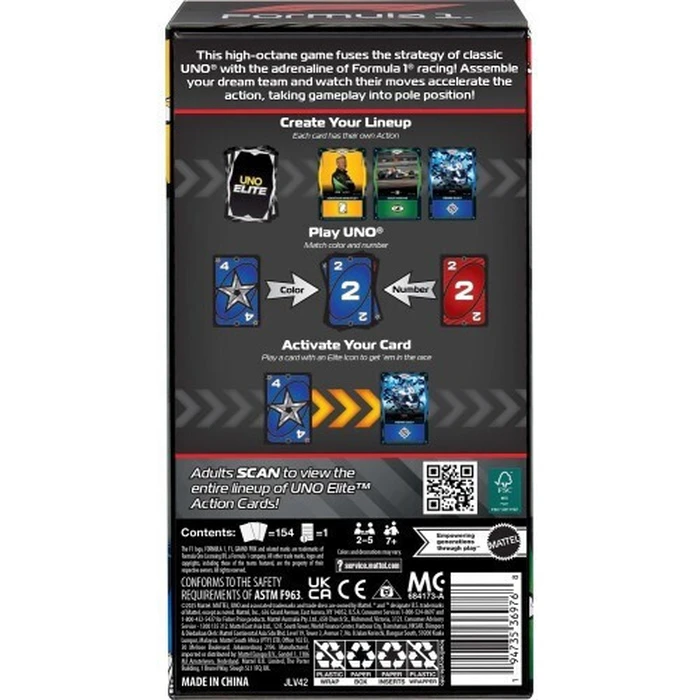 Mattel UNO Επιτραπέζιο Παιχνίδι Uno Elite Formula 1 2025 Core Edition Starter Pack JLV42