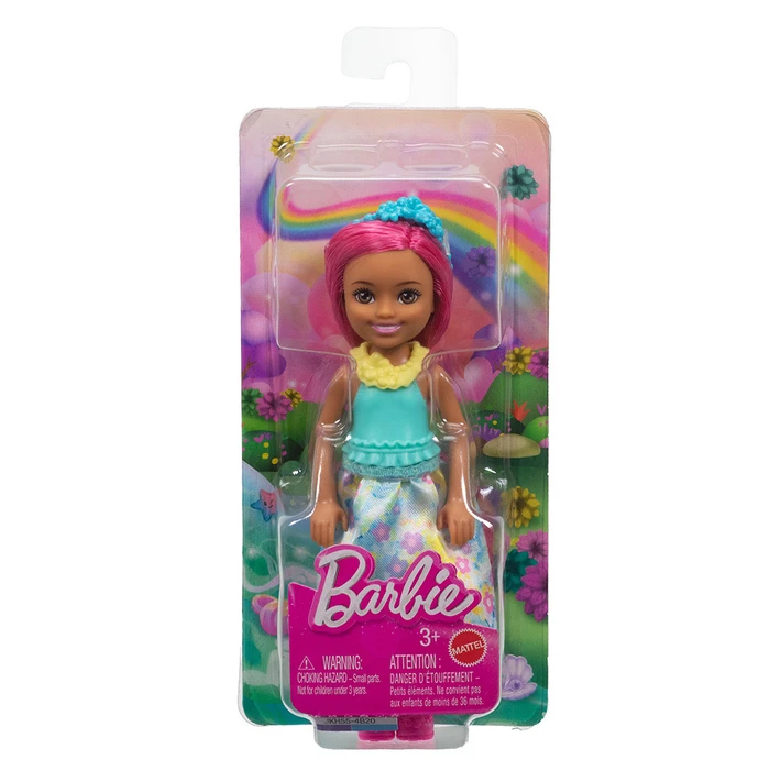 Mattel Barbie Chelsea Κούκλα με Φλοράλ Μπλε Φόρεμα και Ροζ Μαλλιά