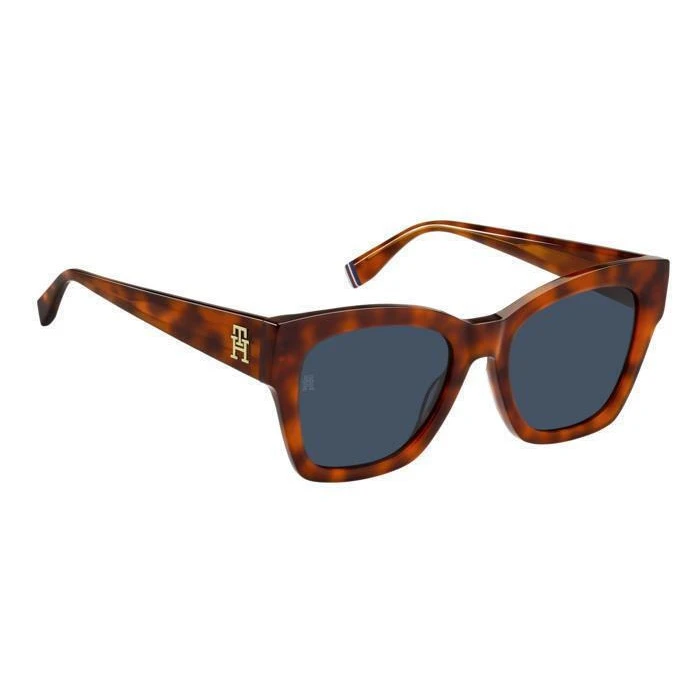 Tommy Hilfiger Women's Sunglasses TH-2156-S 0UC/KU — Acetate Brown Tortoiseshell Frame with Blue Lenses, 52/20/140 mm, Category 3 (UV400)