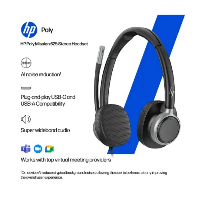HP Poly Mission 625 USB AI Noise Ακουστικό On-Ear (USB-A)