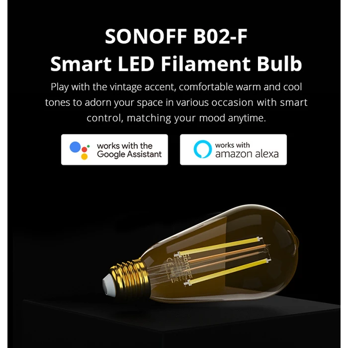 SONOFF Smart LED Filament Bulb B02 F ST64 Wi Fi 7W E27 1800K 5000K