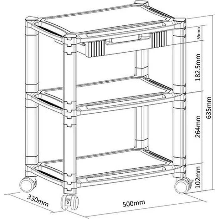 BRATECK Ραφιέρα Δαπέδου AMS-5L με Ροδάκια 3 Ράφια 50 x 33 x 63.5 cm Μαύρη