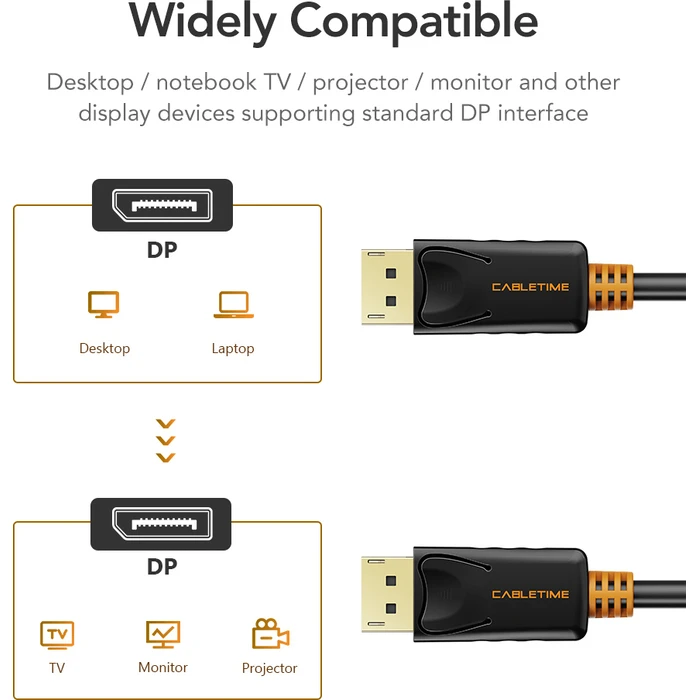 CABLETIME DisplayPort Cable CT-01G 4K 60Hz 1m Black