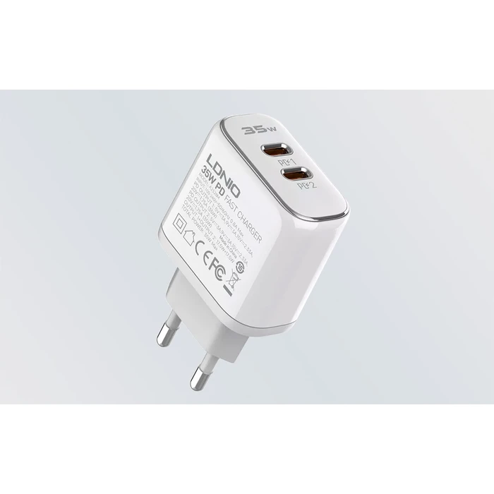 LDNIO Wall Charger A2528M with Cable 2x USB C 35W MFi White