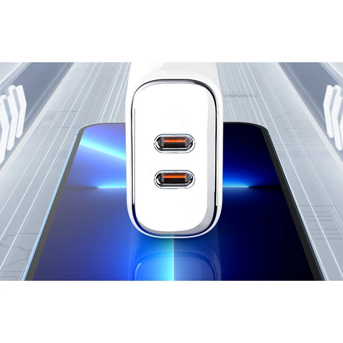 LDNIO Wall Charger A2528M with Cable 2x USB C 35W MFi White