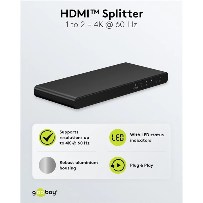 GOOBAY HDMI splitter 58481 1 σε 2 έξοδοι 4K 60Hz μαύρο