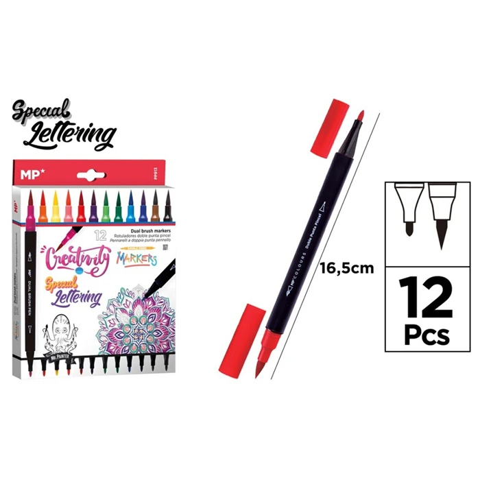 MP Σετ Χρωματιστών Μαρκαδόρων Διπλή Μύτη 12 Τμχ