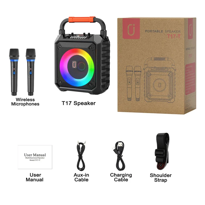 JYX Φορητό Ηχείο T17-T με 2 Μικρόφωνα 15W 3000mAh LED Μαύρο