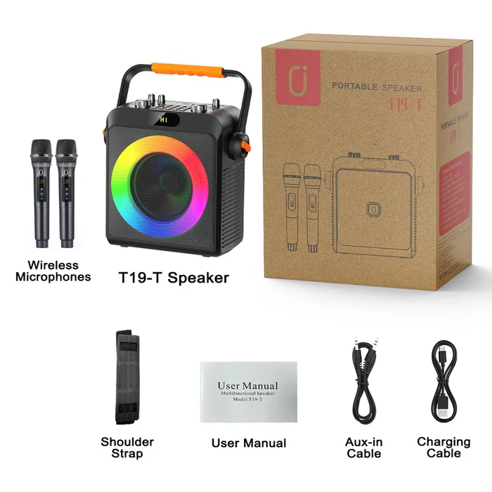 JYX Φορητό Ηχείο T19 T με 2 Μικρόφωνα 18W 3000mAh LED Μαύρο