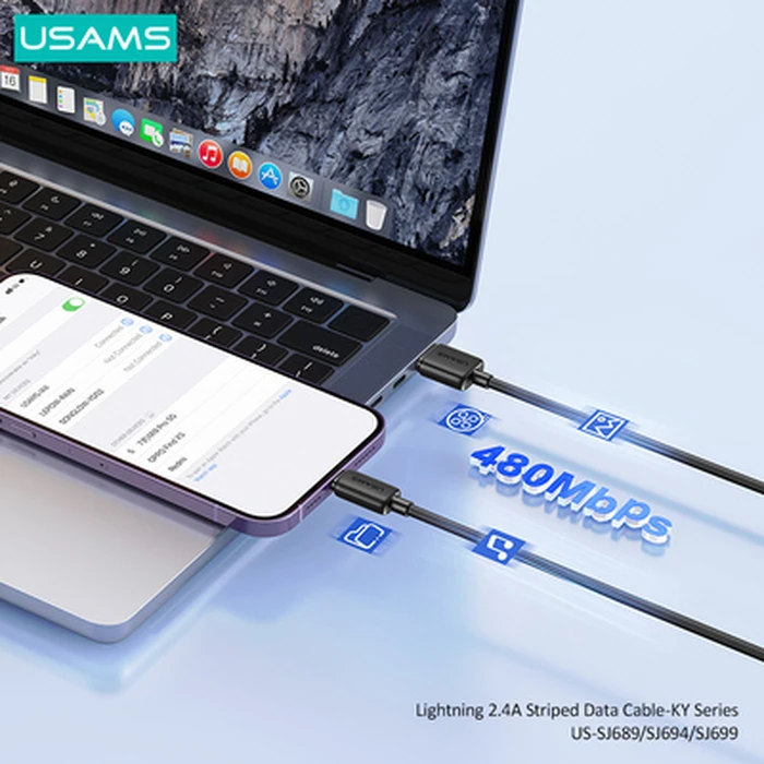 USAMS καλώδιο Lightning σε USB 2.4A 480Mbps 1m λευκό