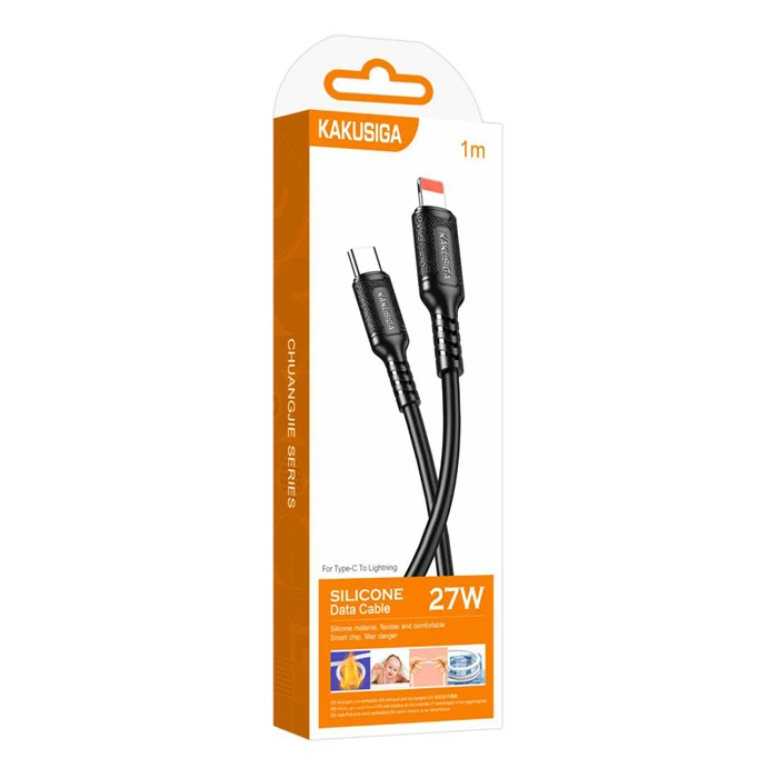 KAKUSIGA Καλώδιο Lightning σε USB-C KSC-984 σιλικόνης 27W 480Mbps 1m μαύρο