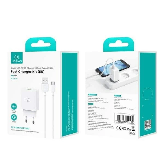 USAMS Wall Charger SCXLTZ02 with USB C Cable USB 18W White