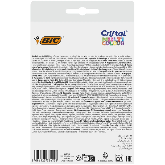BIC Στυλό Διαρκείας Cristal Multicolour 1.6mm 10 τεμάχια