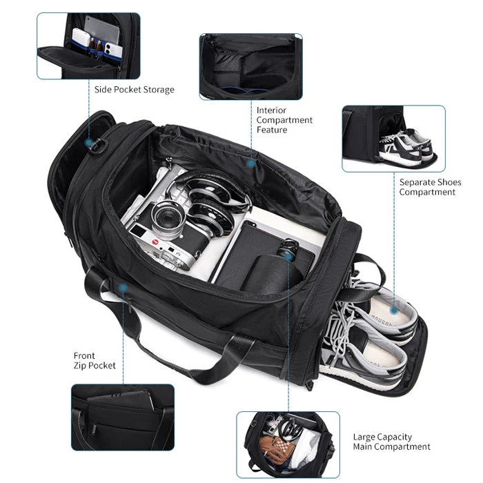 ARCTIC HUNTER Τσάντα Ταξιδίου Πτυσσόμενη 30L Μαύρη