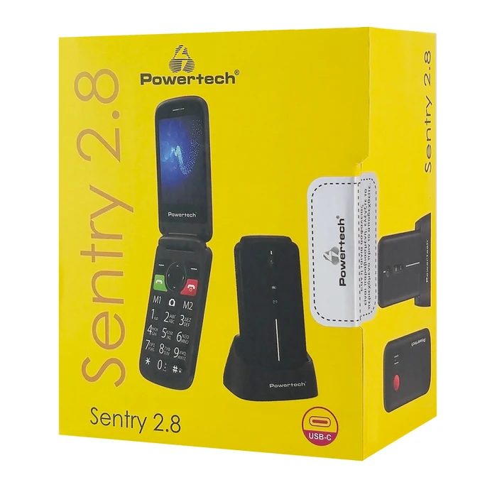 POWERTECH Mobile Phone Sentry 2.8 Black Dual SIM SOS Button