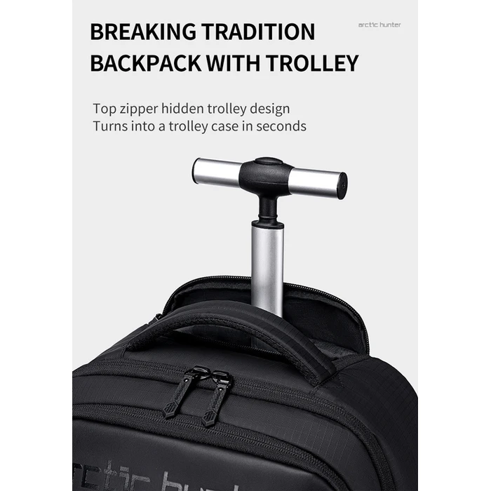 ARCTIC HUNTER Travel Bag with 15.6 Laptop Compartment Wheeled 27L Black