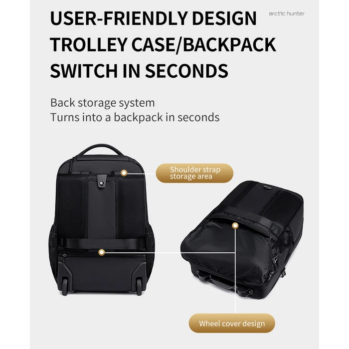 ARCTIC HUNTER Travel Bag with 15.6 Laptop Compartment Wheeled 27L Black