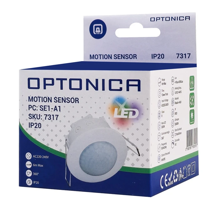 OPTONICA Αισθητήρας κίνησης 7317 χωνευτός 360° 6m IP20 λευκός