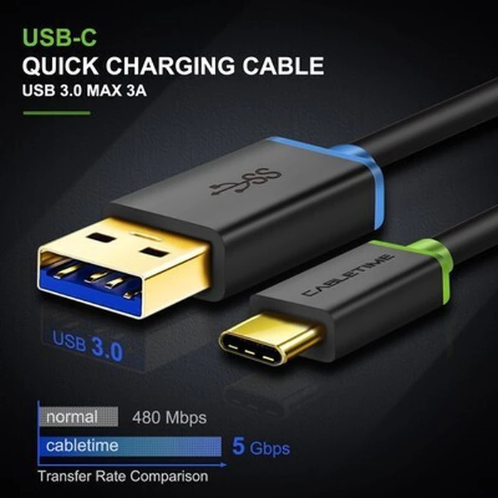CABLETIME USB-C to USB Cable CT-C160-U33-CMAMG 3A 5Gbps 3m Black