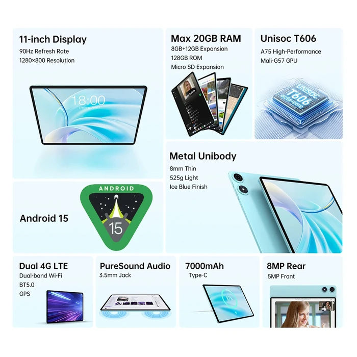 TECLAST tablet P50 2025 11 8 128GB 4G Android 15 μπλε
