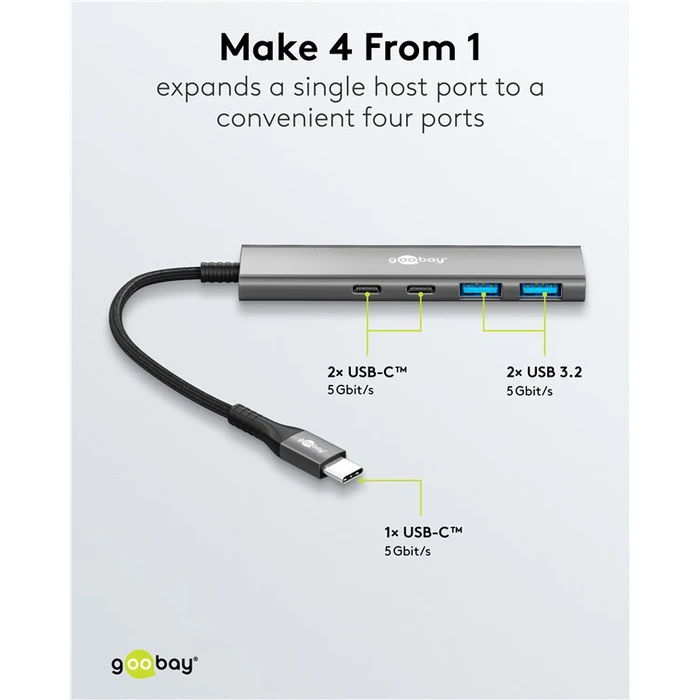 GOOBAY USB hub 4 θυρών USB 3.2 USB-C γκρι