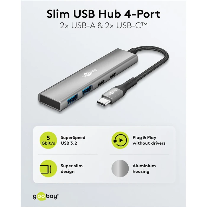 GOOBAY USB hub 4 θυρών USB 3.2 USB-C γκρι