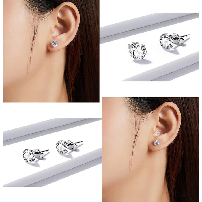 BAMOER Σκουλαρίκια Καρφωτά BSE166 Με Κυβική Ζιρκόνια 6mm Ασήμι 925