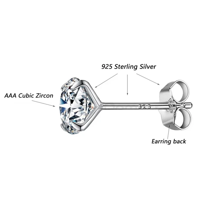 BAMOER Σκουλαρίκια Καρφωτά BSE166 Με Κυβική Ζιρκόνια 6mm Ασήμι 925