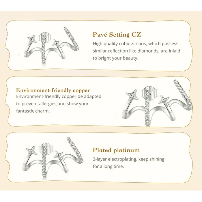 BAMOER Σκουλαρίκια Καρφωτά YIE223 με Κυβική Ζιρκόνια Ασήμι 925