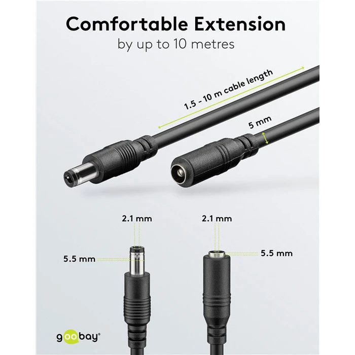 GOOBAY καλώδιο προέκτασης τροφοδοσίας 76635 5.5x2.1mm 1.5m μαύρο