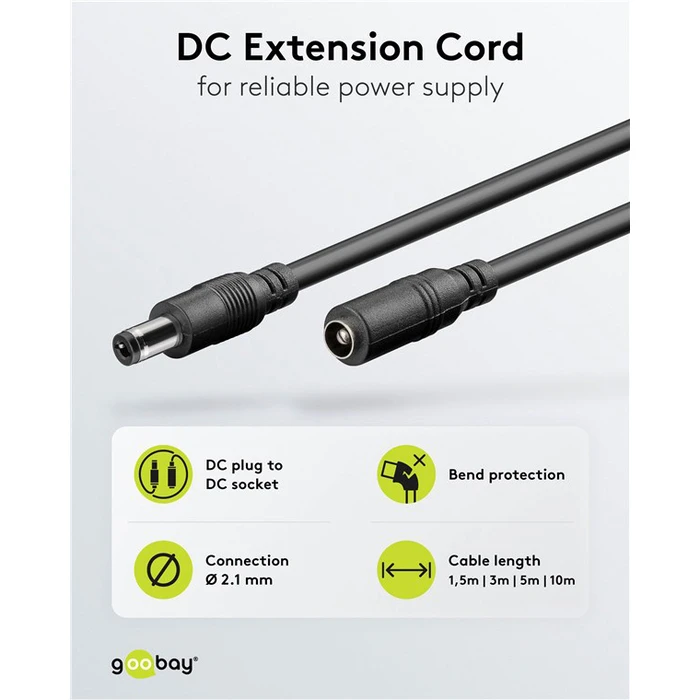 GOOBAY καλώδιο προέκτασης τροφοδοσίας 76635 5.5x2.1mm 1.5m μαύρο