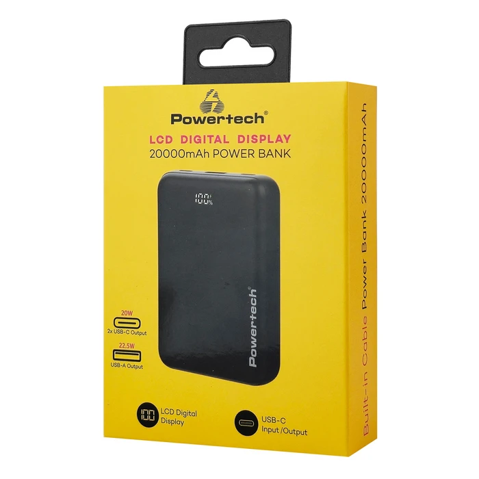 POWERTECH Power Bank PT 1503 with Display 20000mAh 22.5W Black