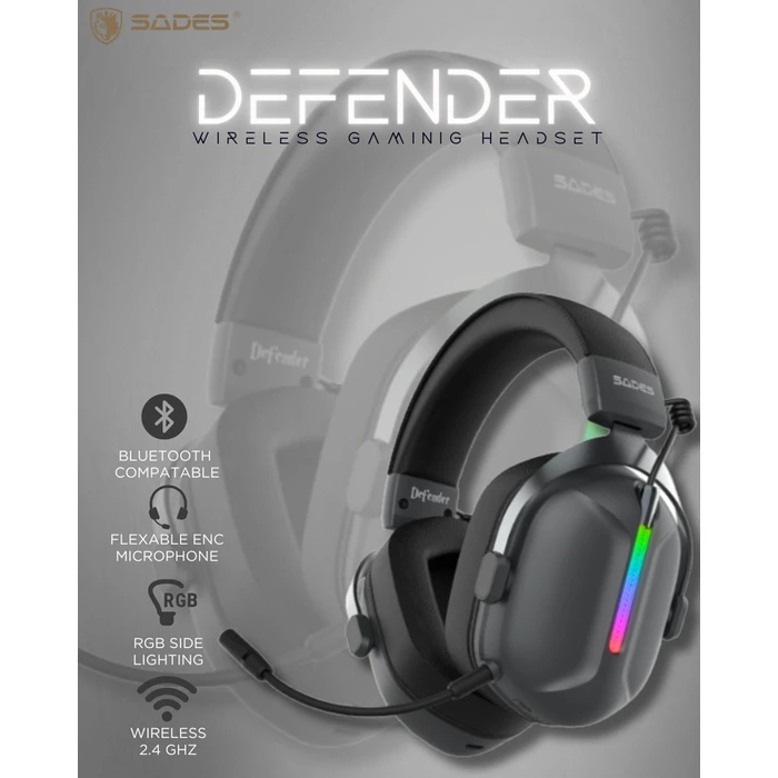 SADES gaming headset Defender ασύρματα και ενσύρματα RGB μαύρο