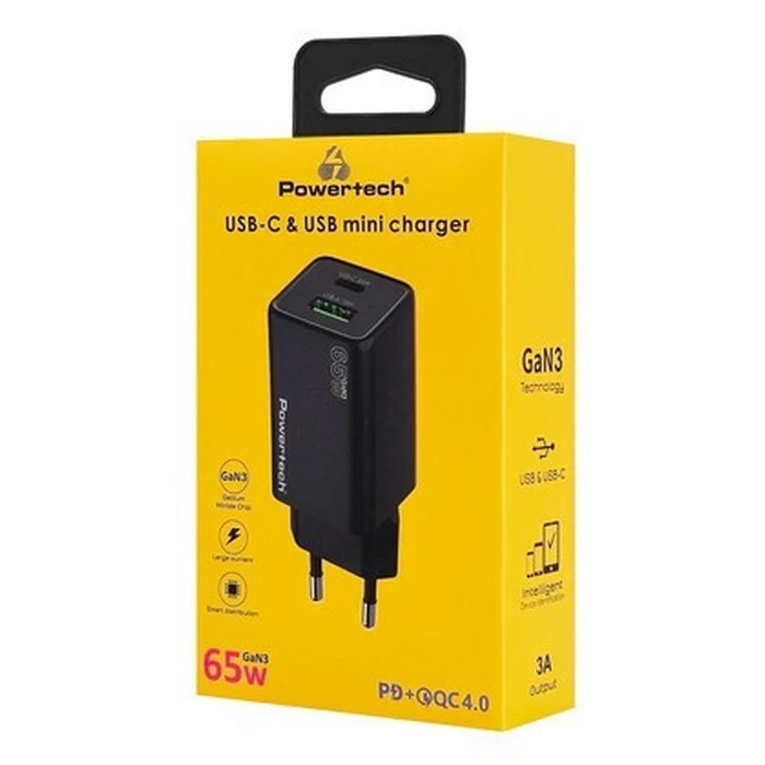 POWERTECH Wall Charger PT-1501 65W GaN USB USB-C Black