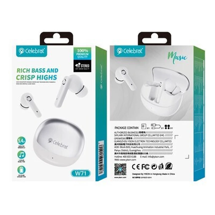 CELEBRAT earphones με θήκη φόρτισης W71 λευκά