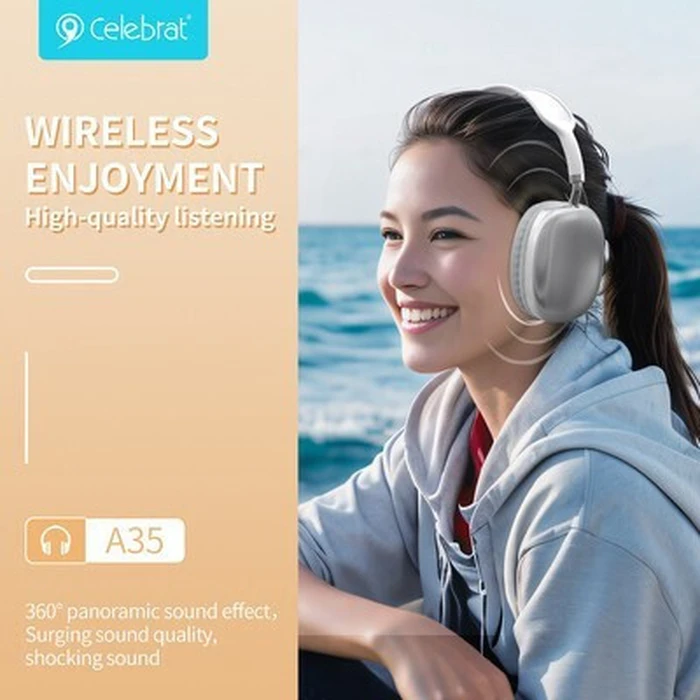 CELEBRAT Ακουστικά A35 Ασύρματα Ενσύρματα Micro SD Μαύρα