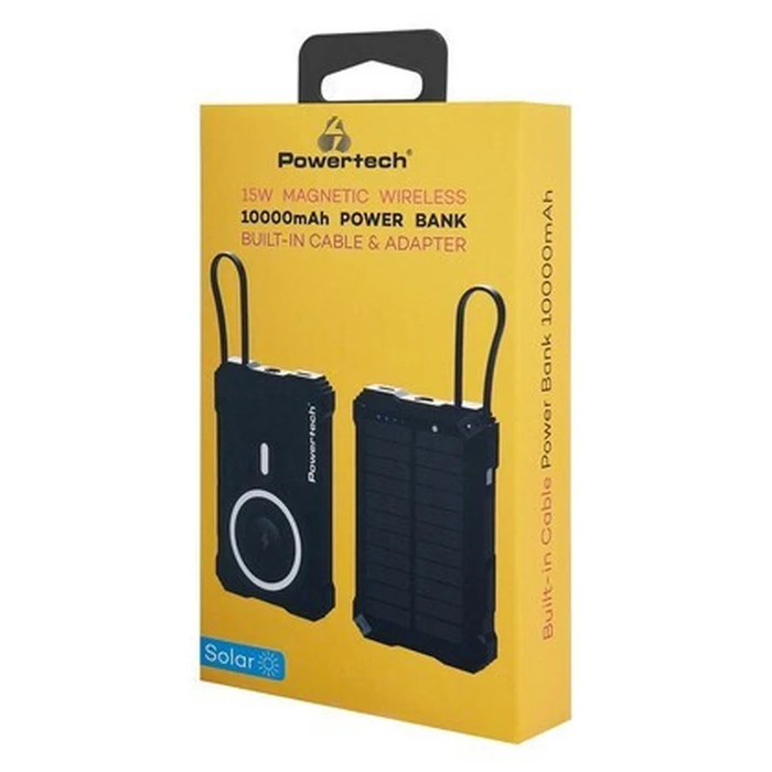 POWERTECH Solar Power Bank with Cable and Torch 10000mAh Magnetic Wireless 35W Black