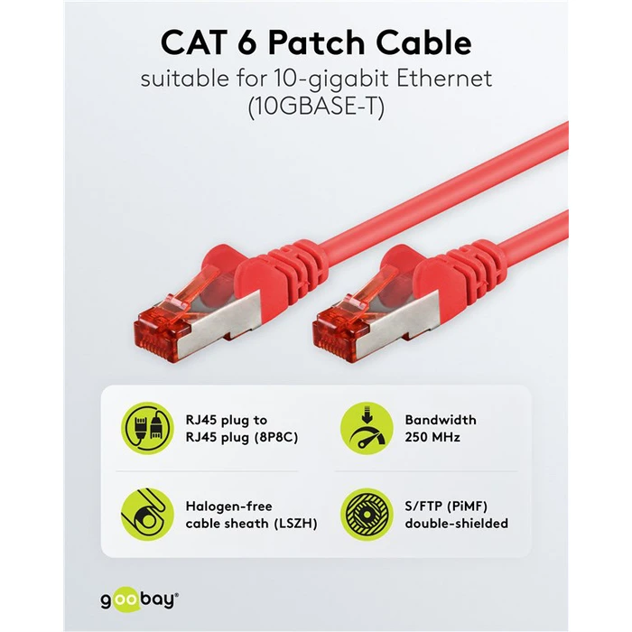GOOBAY καλώδιο δικτύου CAT 6 S FTP copper 250MHz 0 15m κόκκινο