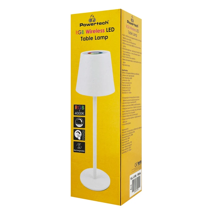 POWERTECH LED επιτραπέζιο φωτιστικό HLL-0196 RGB ρυθμιζόμενο επαναφορτιζόμενο λευκό