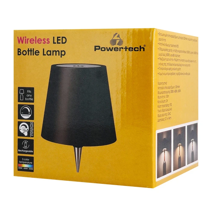 POWERTECH LED φωτιστικό για μπουκάλι HLL-0197 ρυθμιζόμενο επαναφορτιζόμενο μαύρο
