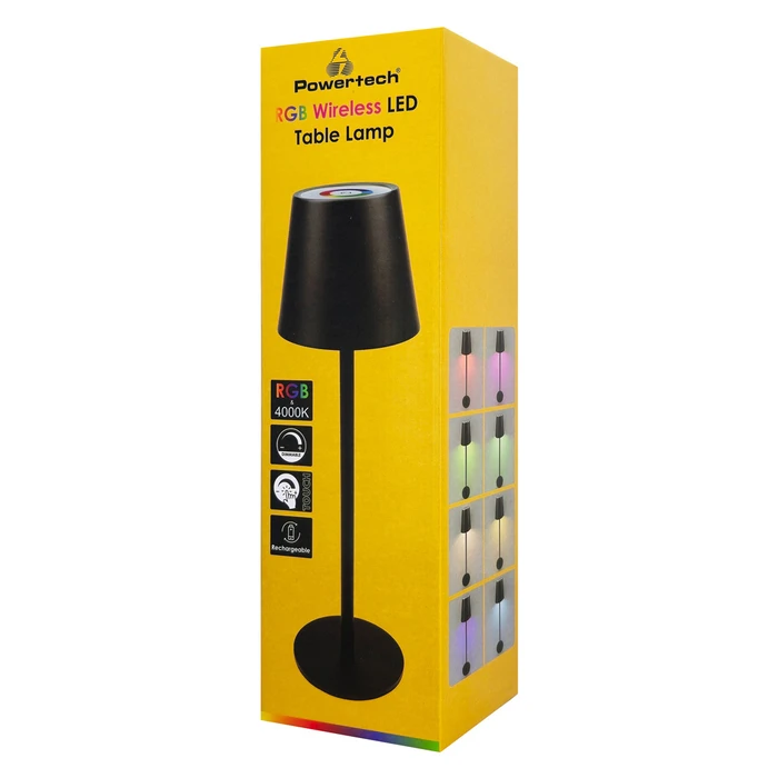 POWERTECH LED επιτραπέζιο φωτιστικό HLL-0195 RGB ρυθμιζόμενο επαναφορτιζόμενο μαύρο